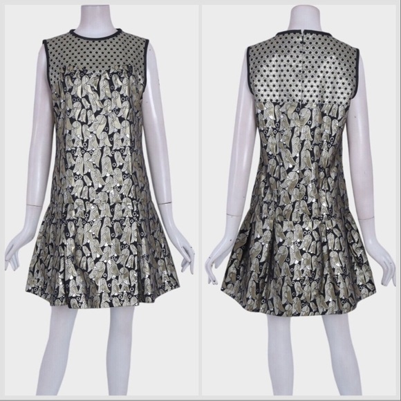 VICTORIA BECKHAM Black Gold METALLIC JACQUARD SLEEVELESS DRESS Sz 10 - Picture 13 of 14